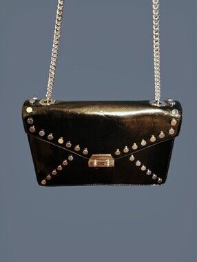 Zara Black Studded Silver Chain Shoulder Bag